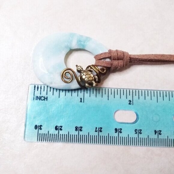 Gorgeous Wire Wrapped Sea Turtle Pendant + Vegan Suede Cord - Possibly Larimar! - Picture 9 of 10